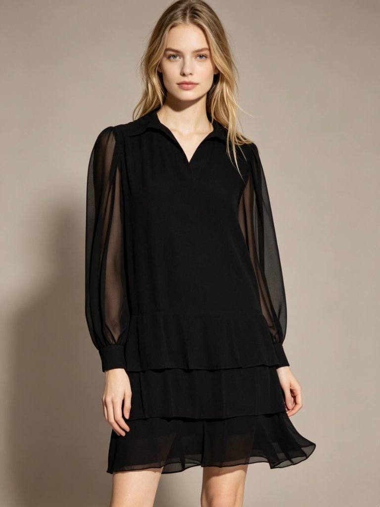 $495 Nwot See By Chlo Tiered Georgette Silky Black Mini Dress Size 38